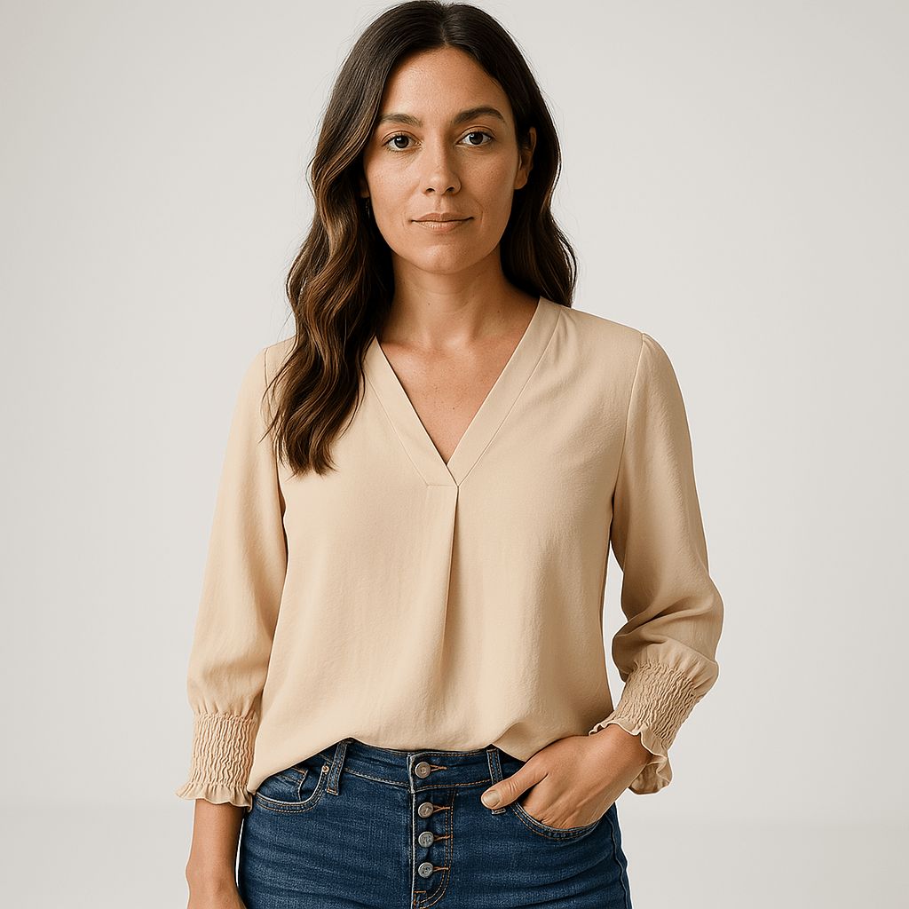 Lavinque blouse Blouse Rose Poudré | Col V Féminin | Fluide et Élégante