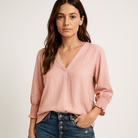 Lavinque blouse Blouse Rose Poudré | Col V | Légère & Féminine