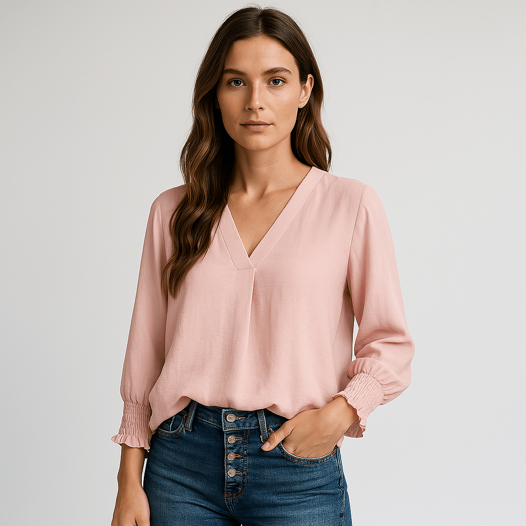 Lavinque blouse Rose / S Blouse Rose Poudré | Col V Féminin | Fluide et Élégante