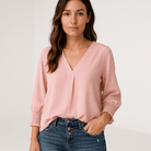 Lavinque blouse Rose / S Blouse Rose Poudré | Col V | Légère & Féminine