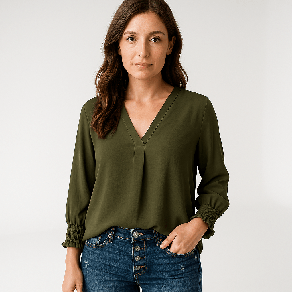 Lavinque blouse Vert / S Blouse Rose Poudré | Col V Féminin | Fluide et Élégante