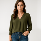 Lavinque blouse Vert / S Blouse Rose Poudré | Col V Féminin | Fluide et Élégante