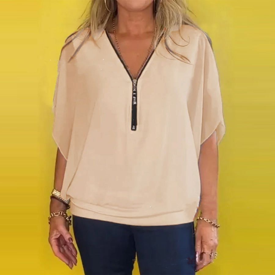 Lavinque Blouses Abricot / S Blouse zippée fluide | Bleu royal | Élégante et confortable