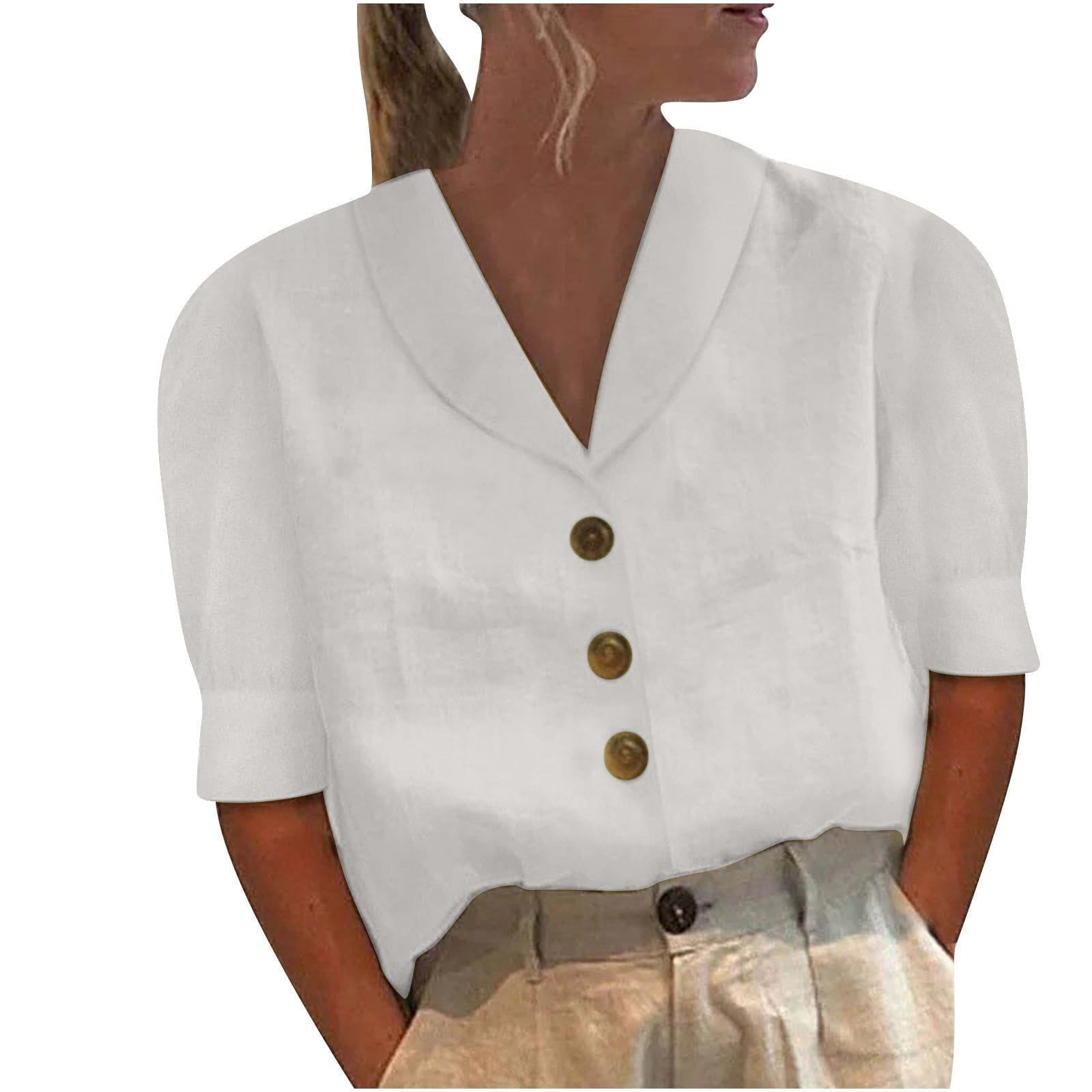 Lavinque Blouses Blanc (manches courtes) / S Blouse en Lin | Légèreté et Élégance | Tendance Naturelle