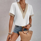 Lavinque Blouses Blanc / S Blouse Blanche Col V Orné | Élégante | Légère et Stylée