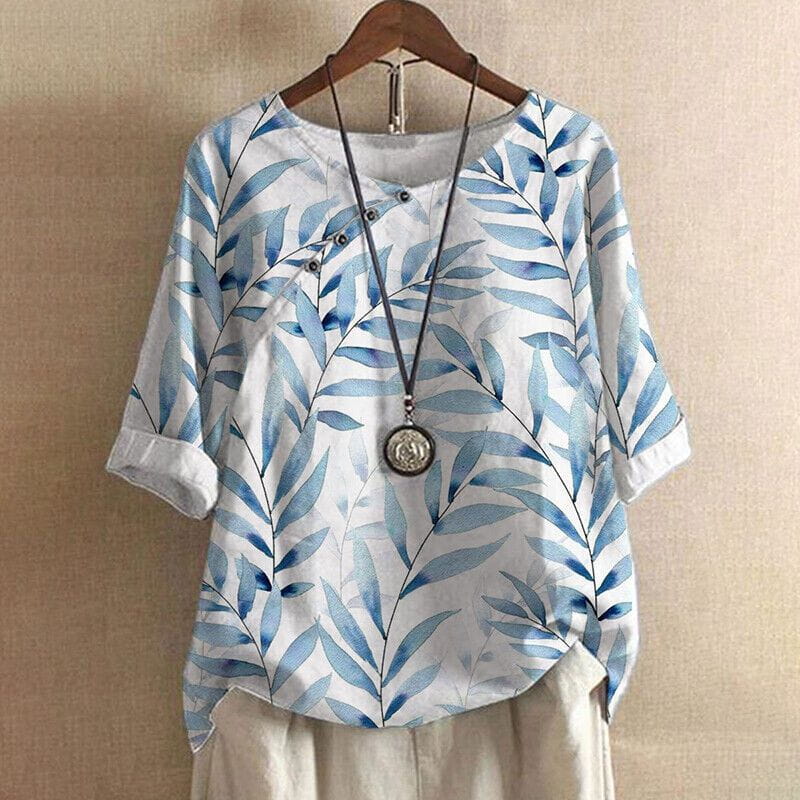 Lavinque Blouses Blanc / S Blouse Bohème à Motif Feuillage | Élégance Décontractée | Fluide & Confortable