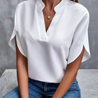 Lavinque Blouses Blanc / S Blouse Col Fendu | Élégante | Fluide et Confortable