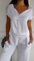 Lavinque Blouses Blanc / S Blouse Décontractée Boutonnée | Chic | Fluide et Polyvalente