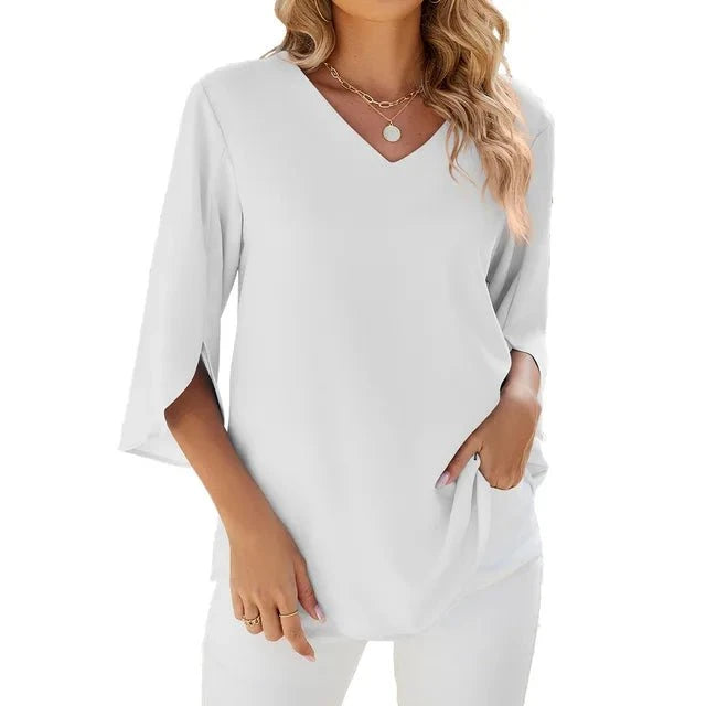 Lavinque Blouses Blanc / S Blouse Élégante à Manches 3/4 | Chic & Confort | Idéale pour Toutes Occasions