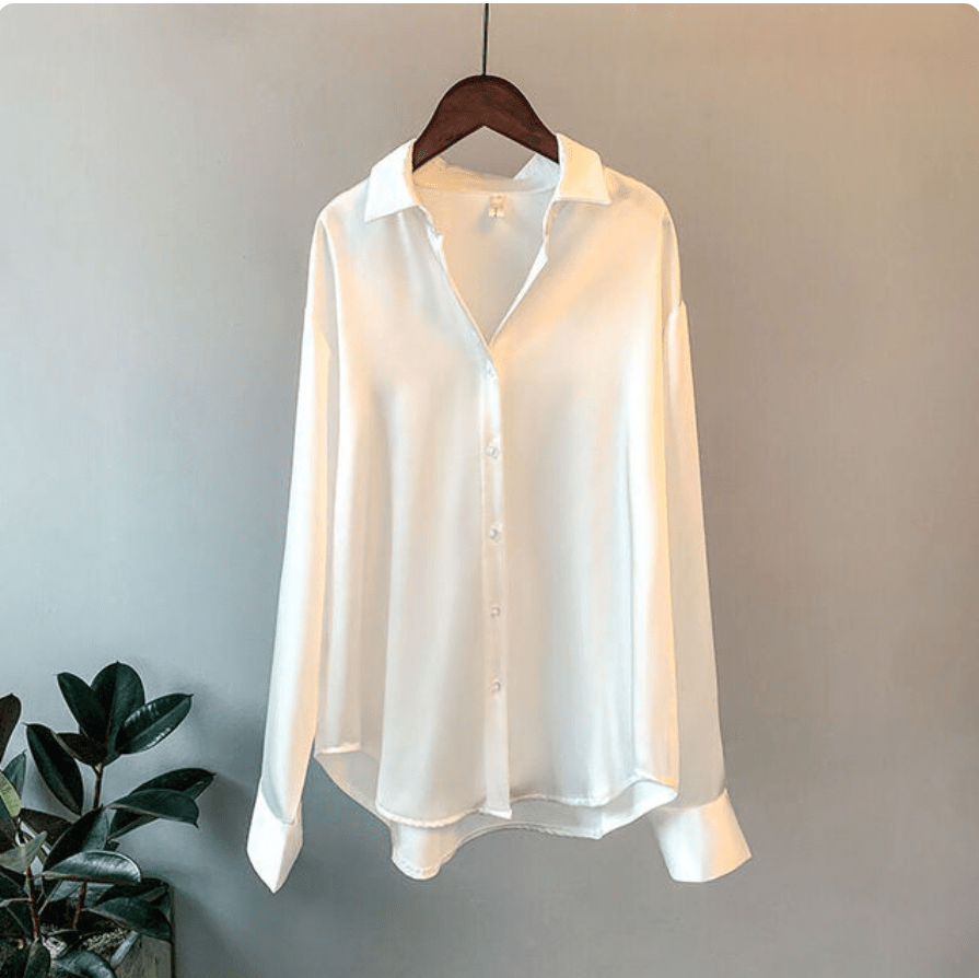 Lavinque Blouses Blanc / S Chemise Satinée | Élégante & Fluide | Parfaite pour Toutes Occasions