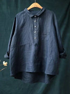 Lavinque Blouses Bleu marine / M Chemise Oversize en Lin | Élégance Décontractée | Confort &  Légèreté