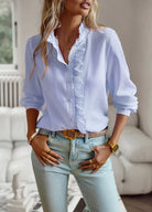 Lavinque Blouses Bleu / S Blouse à volants | Bleu clair | Chic et féminine