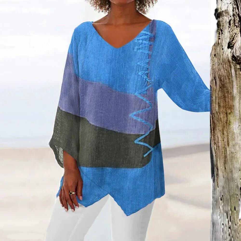 Lavinque Blouses Bleu / S Blouse Asymétrique Bohème | Léger & Confortable | Style Décontracté