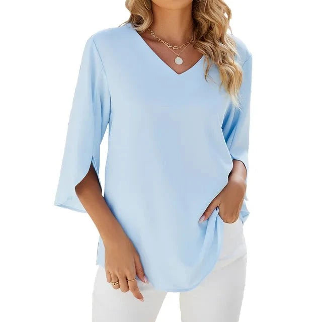 Lavinque Blouses Bleu / S Blouse Élégante à Manches 3/4 | Chic & Confort | Idéale pour Toutes Occasions
