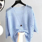 Lavinque Blouses Bleu / Taille unique Pull Femme | Maille Ajourée | Léger et Élégant