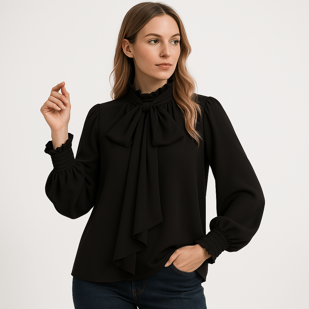 Lavinque Blouses Blouse à Lavallière | Élégance Fluide | Manches Bouffantes
