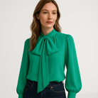 Lavinque Blouses Blouse à Lavallière | Élégance Fluide | Manches Bouffantes