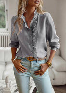 Lavinque Blouses Blouse à volants | Bleu clair | Chic et féminine