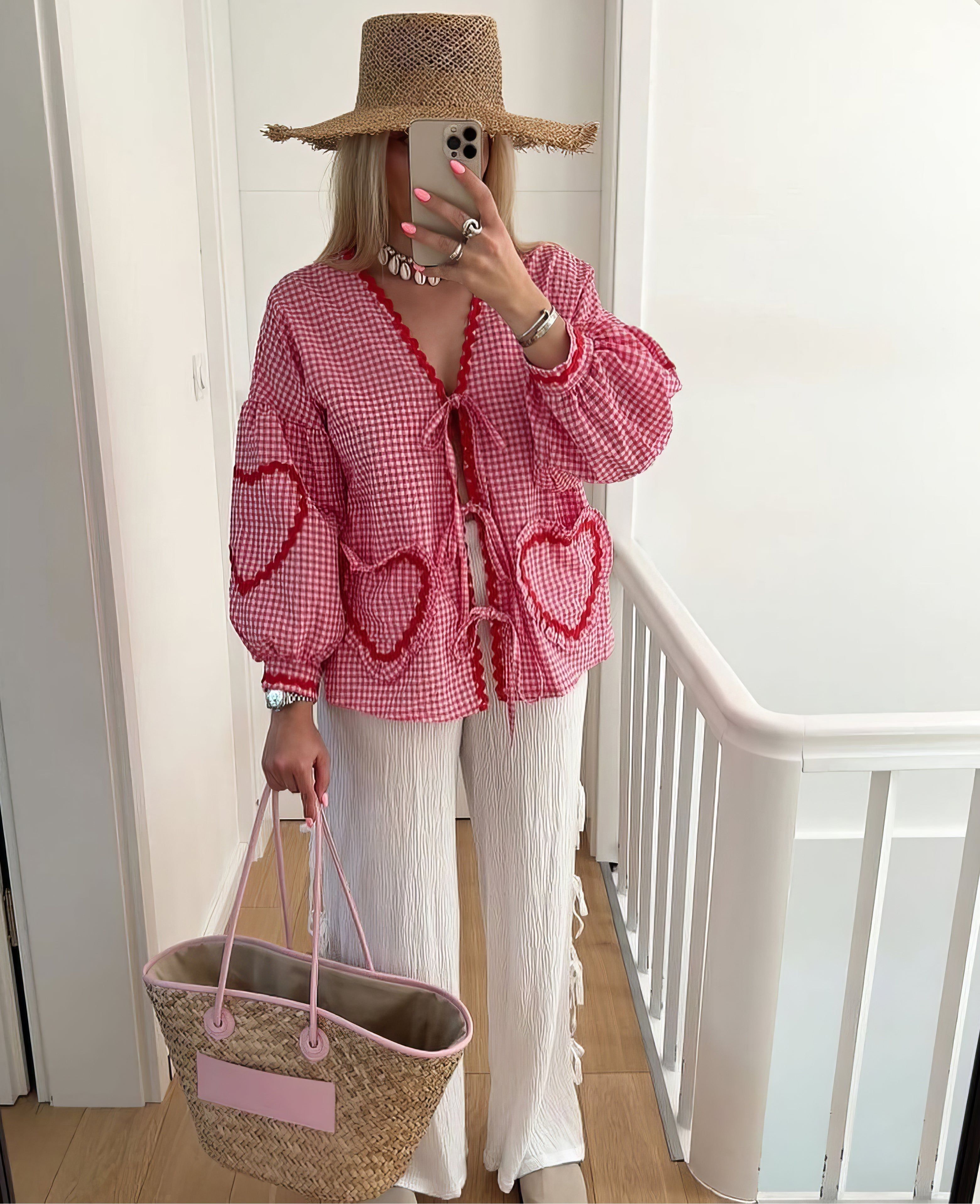 Lavinque Blouses Blouse Bohème à Carreaux | Romantique | Fluide et Féminine