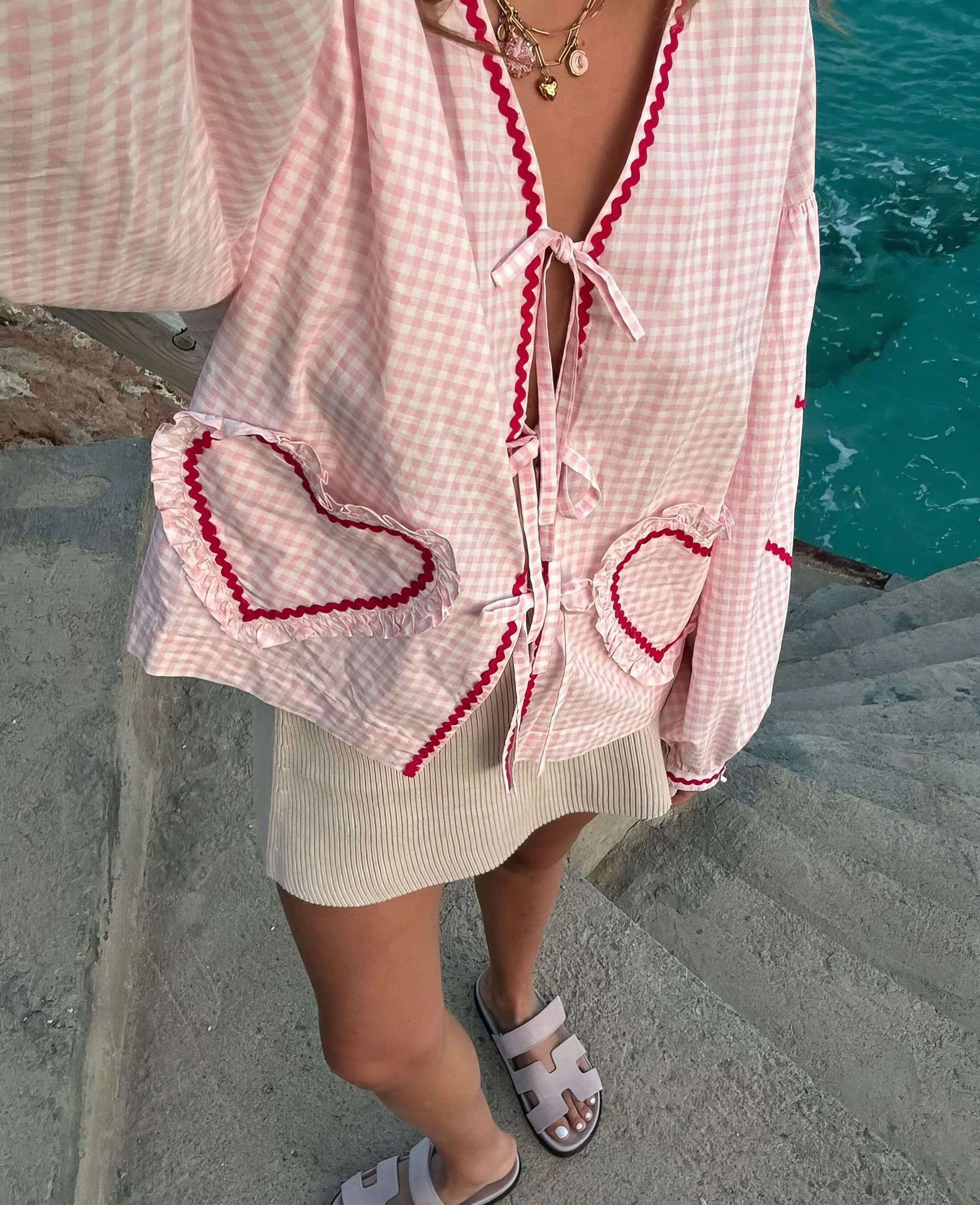 Lavinque Blouses Blouse Bohème à Carreaux | Romantique | Fluide et Féminine