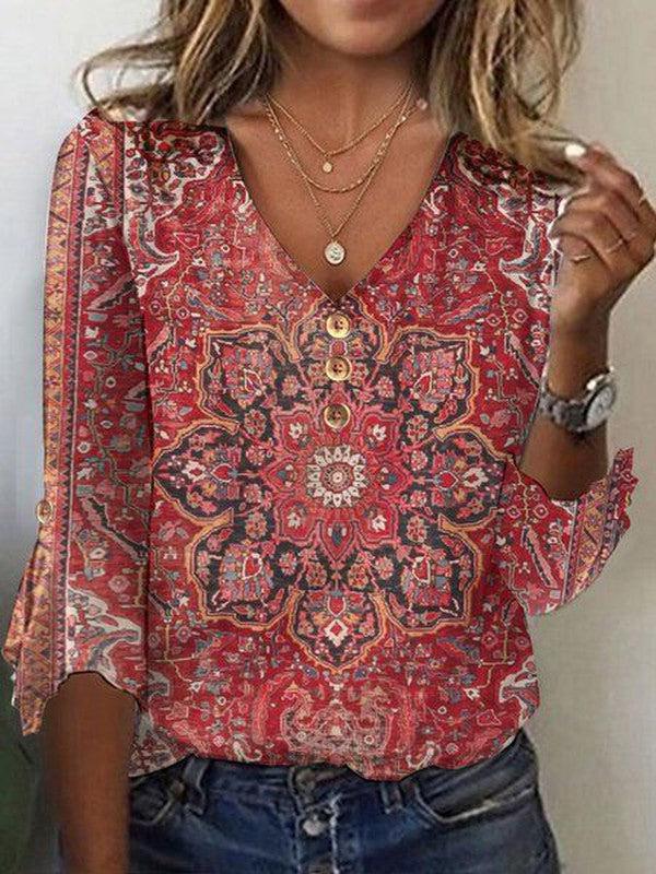 Lavinque Blouses Blouse Bohème Imprimée | Rouge | Légère et Élégante