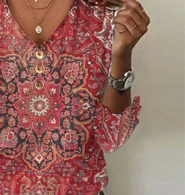 Lavinque Blouses Blouse Bohème Imprimée | Rouge | Légère et Élégante