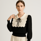 Lavinque Blouses Blouse Élégante Dentelle | Col Claudine Contrasté | Manches Texturées