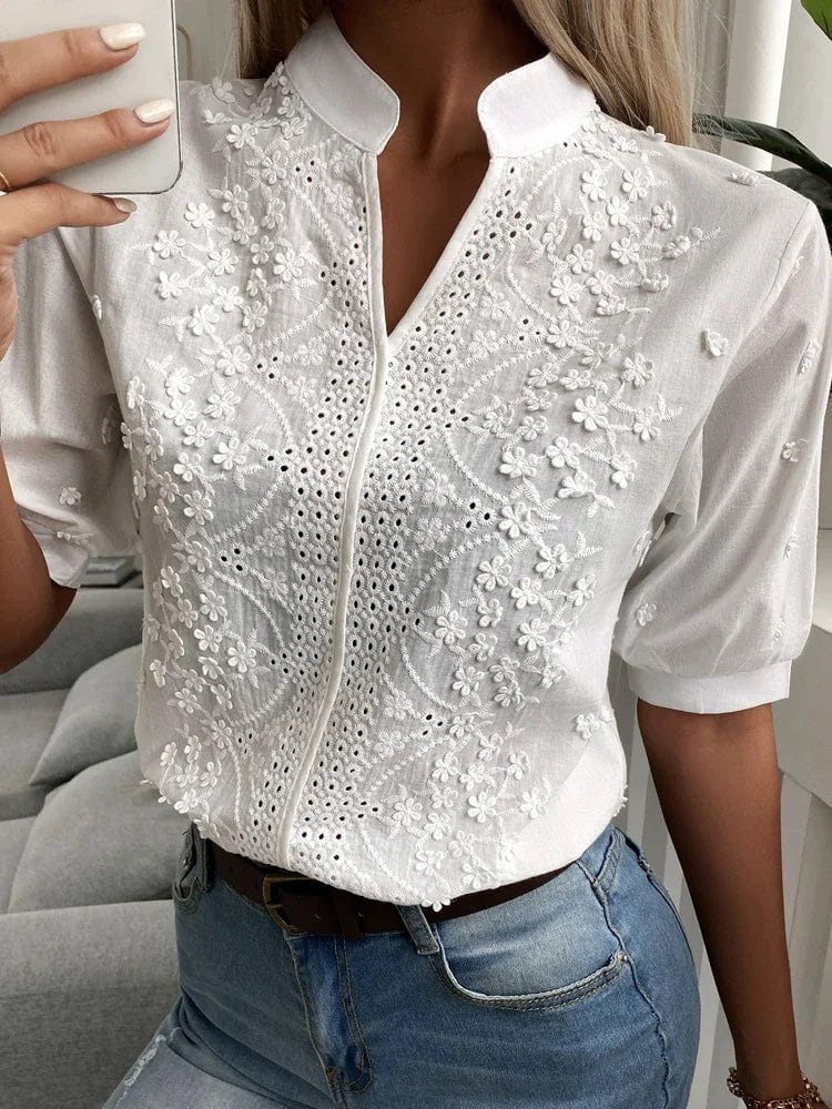 Lavinque Blouses Blouse Élégante en Dentelle | Chic & Féminin | Col Mandarin