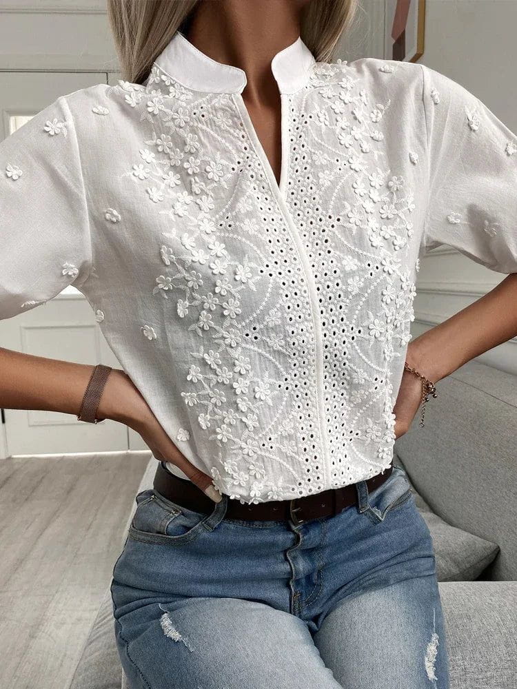 Lavinque Blouses Blouse Élégante en Dentelle | Chic & Féminin | Col Mandarin
