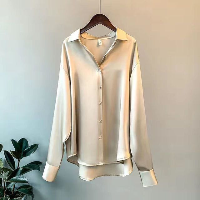Lavinque Blouses Champagne / S Chemise Satinée | Élégante & Fluide | Parfaite pour Toutes Occasions