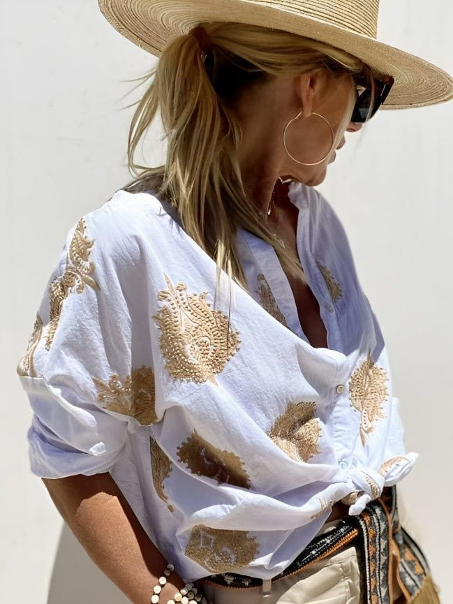 Lavinque Blouses Chemise Oversize Brodée | Élégance Bohème | Légèreté &  Raffinement