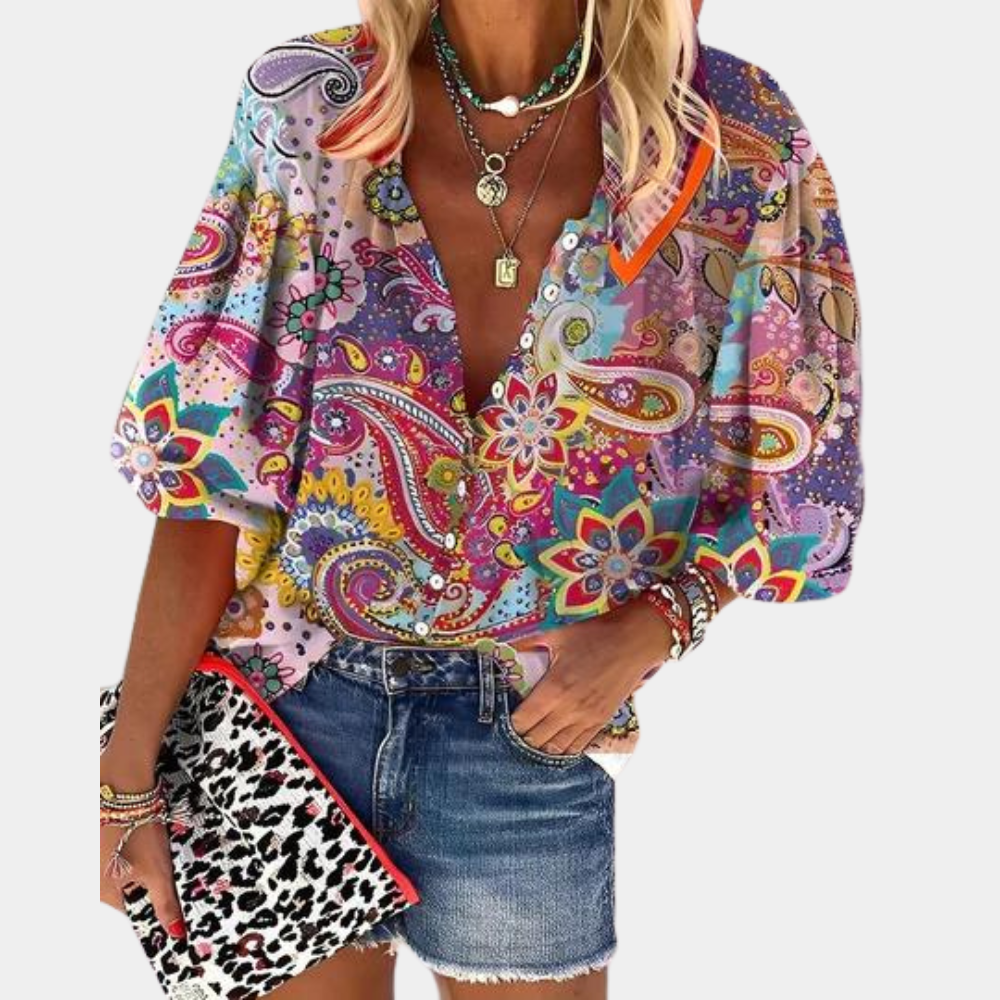 Lavinque Blouses Couleur Mixte / S Blouse Colorée à Imprimé Bohème | Vibrante | Légère et Originale