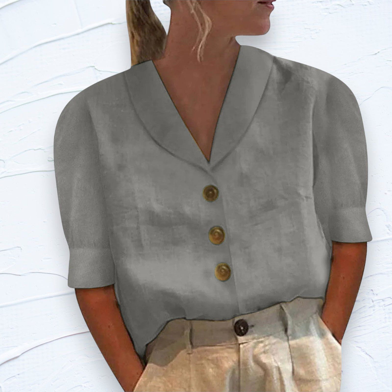 Lavinque Blouses Gris / S Blouse en Lin | Légèreté et Élégance | Tendance Naturelle