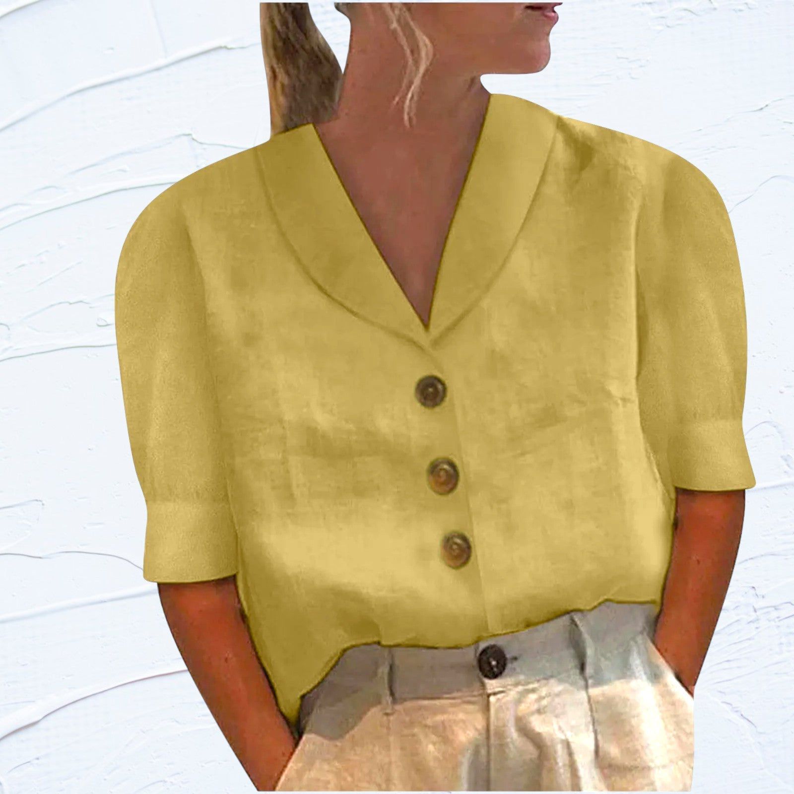 Lavinque Blouses Jaune / S Blouse en Lin | Légèreté et Élégance | Tendance Naturelle