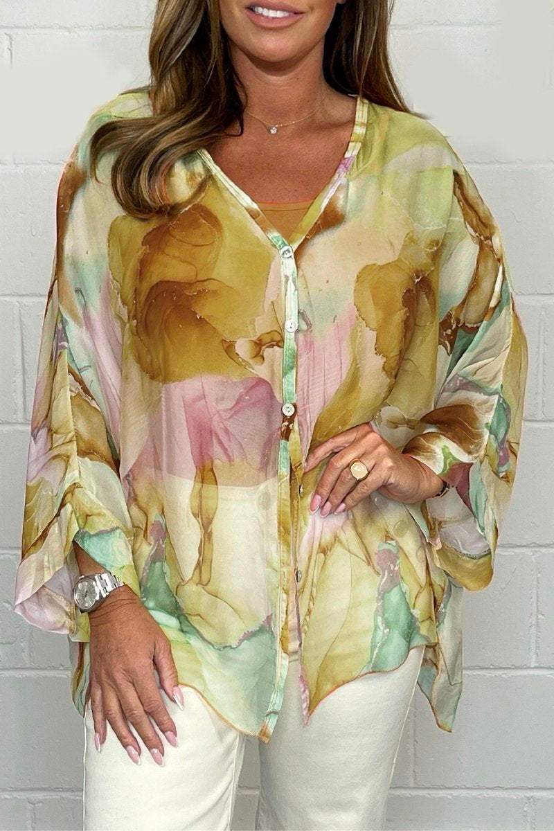 Lavinque Blouses Marron et rose / S Blouse Fluide Fleurie | Colorée | Légère et Féminine