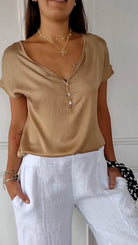 Lavinque Blouses Marron / S Blouse Décontractée Boutonnée | Chic | Fluide et Polyvalente