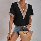 Lavinque Blouses Noir / S Blouse Blanche Col V Orné | Élégante | Légère et Stylée