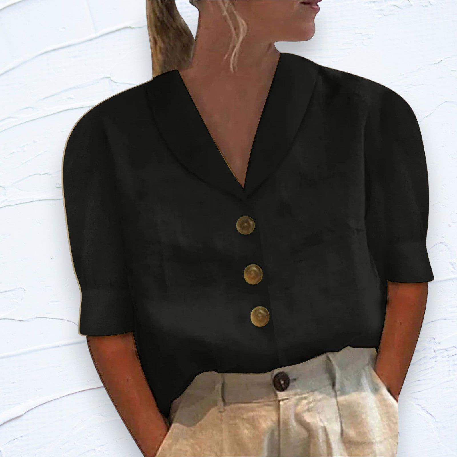 Lavinque Blouses Noir / S Blouse en Lin | Légèreté et Élégance | Tendance Naturelle