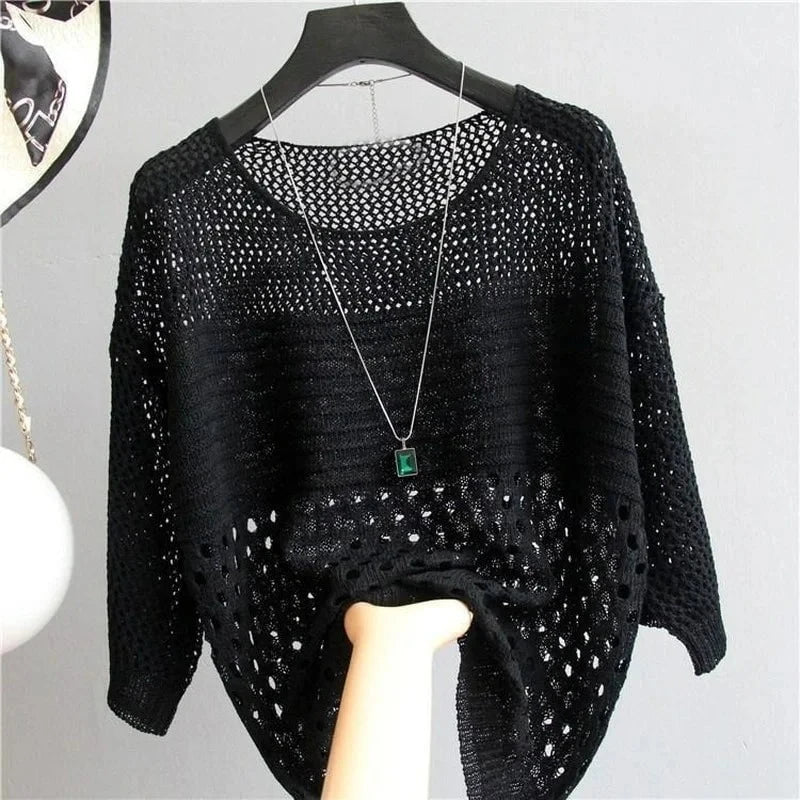 Lavinque Blouses Noir / Taille unique Pull Femme | Maille Ajourée | Léger et Élégant