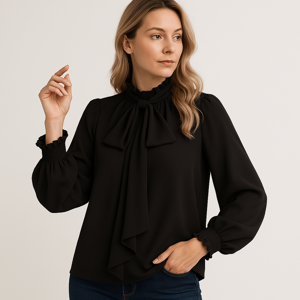 Lavinque Blouses Noir / XS Blouse à Lavallière | Élégance Fluide | Manches Bouffantes
