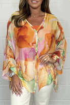 Lavinque Blouses Orange et rose / S Blouse Fluide Fleurie | Colorée | Légère et Féminine