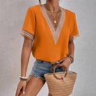 Lavinque Blouses Orange / S Blouse Blanche Col V Orné | Élégante | Légère et Stylée