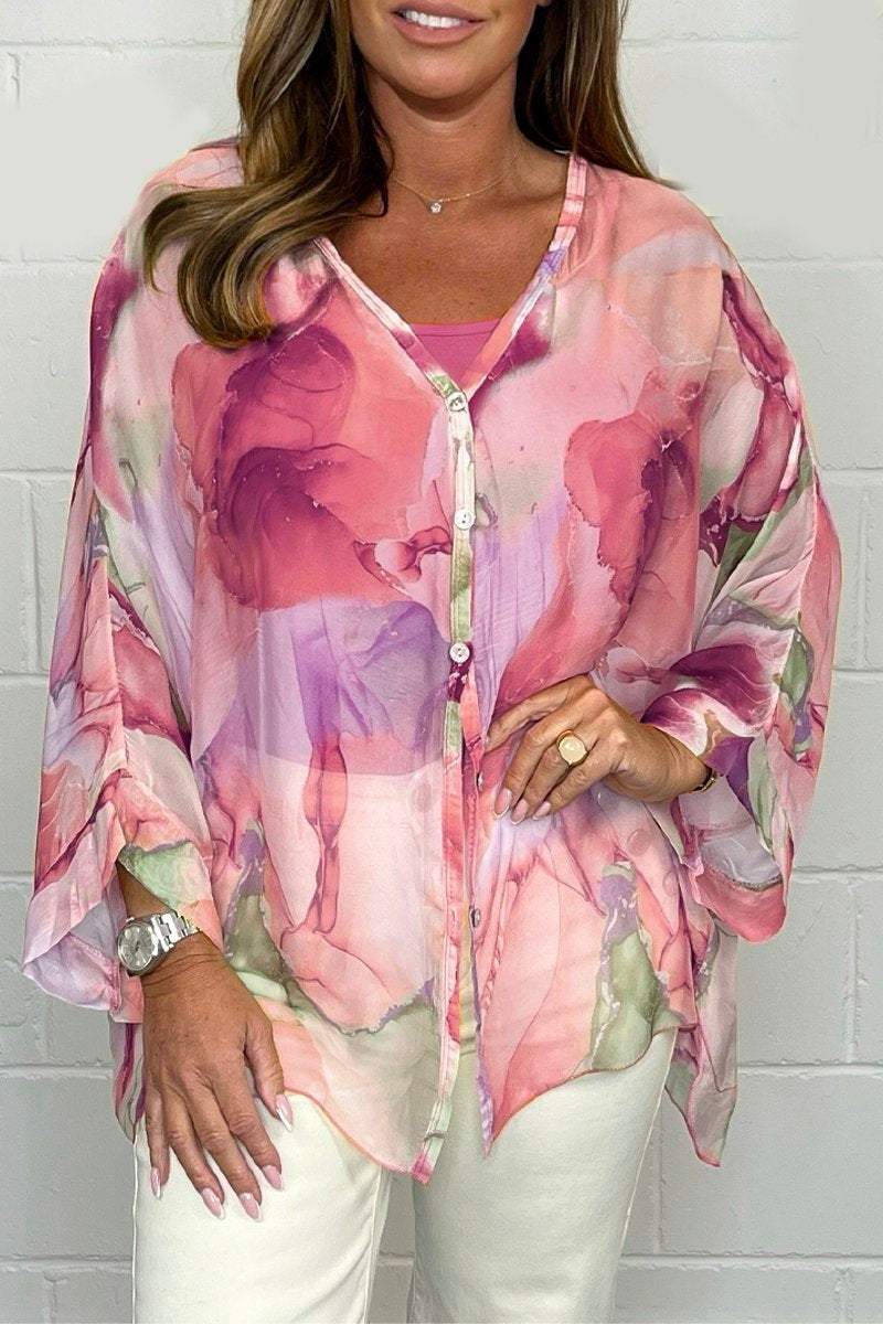 Lavinque Blouses Rose et Pourpre / S Blouse Fluide Fleurie | Colorée | Légère et Féminine