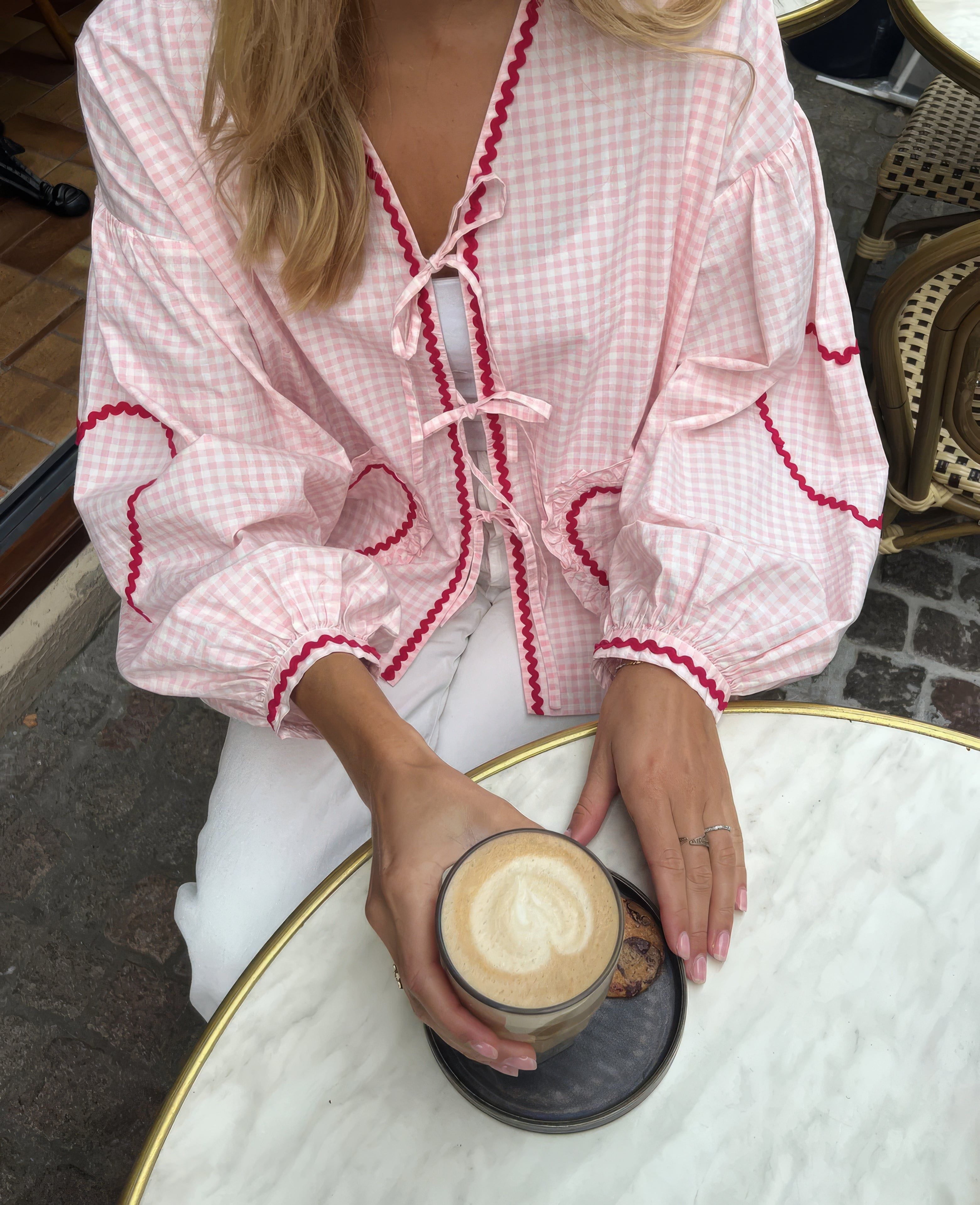 Lavinque Blouses Rose / S Blouse Bohème à Carreaux | Romantique | Fluide et Féminine