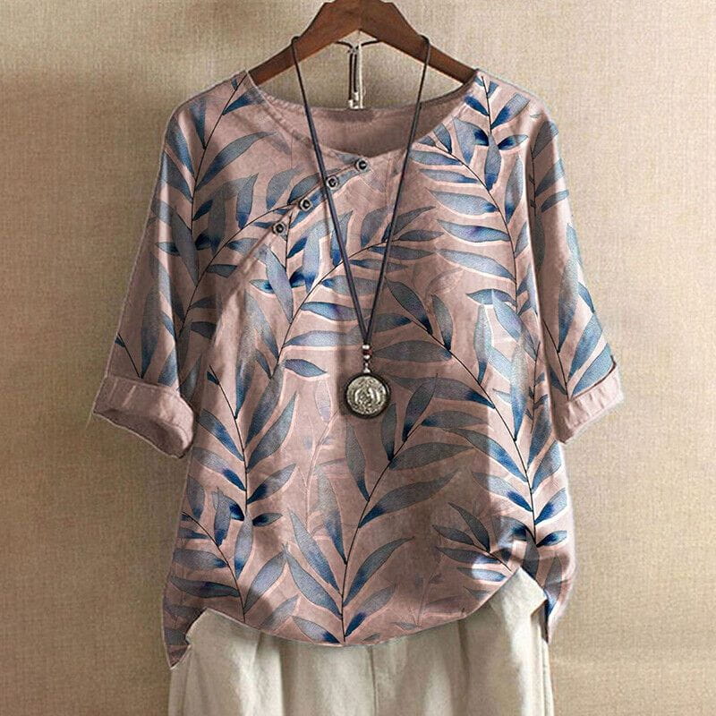 Lavinque Blouses Rose / S Blouse Bohème à Motif Feuillage | Élégance Décontractée | Fluide & Confortable