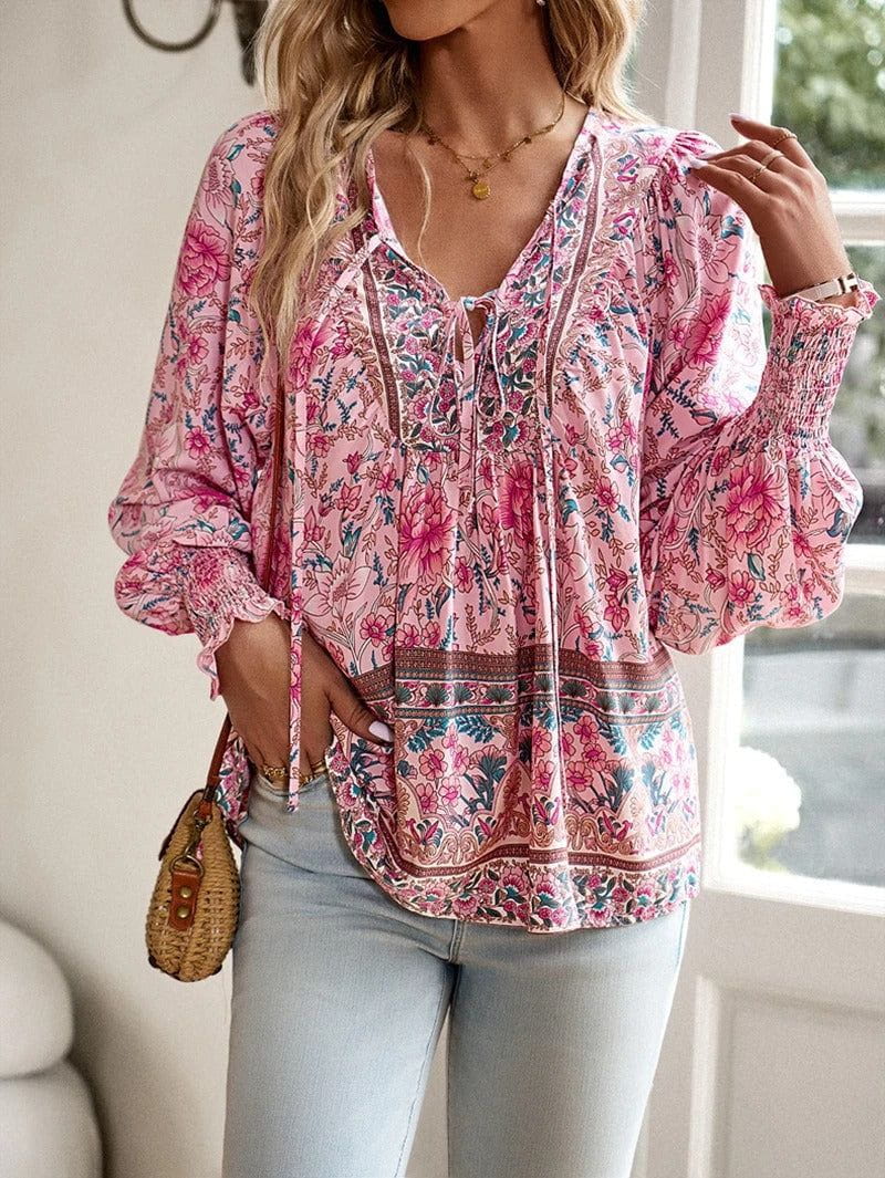 Lavinque Blouses Rose / S Blouse Bohème Fleurie | Élégance Décontractée | Légère & Féminine