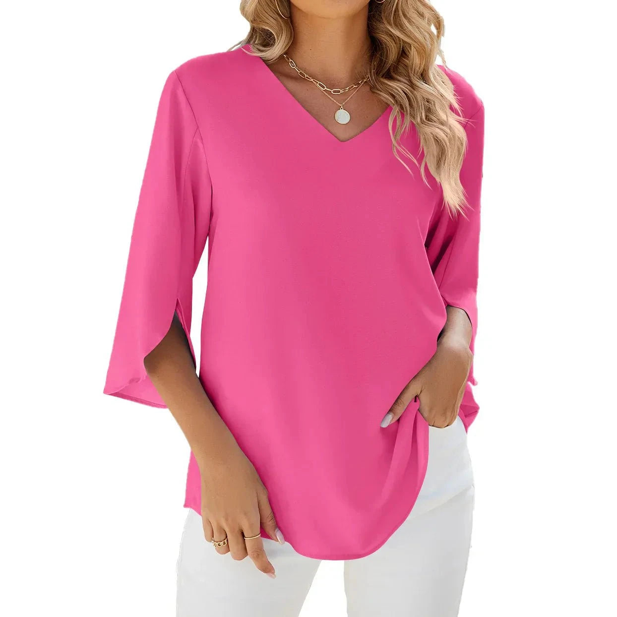 Lavinque Blouses Rose / S Blouse Élégante à Manches 3/4 | Chic & Confort | Idéale pour Toutes Occasions