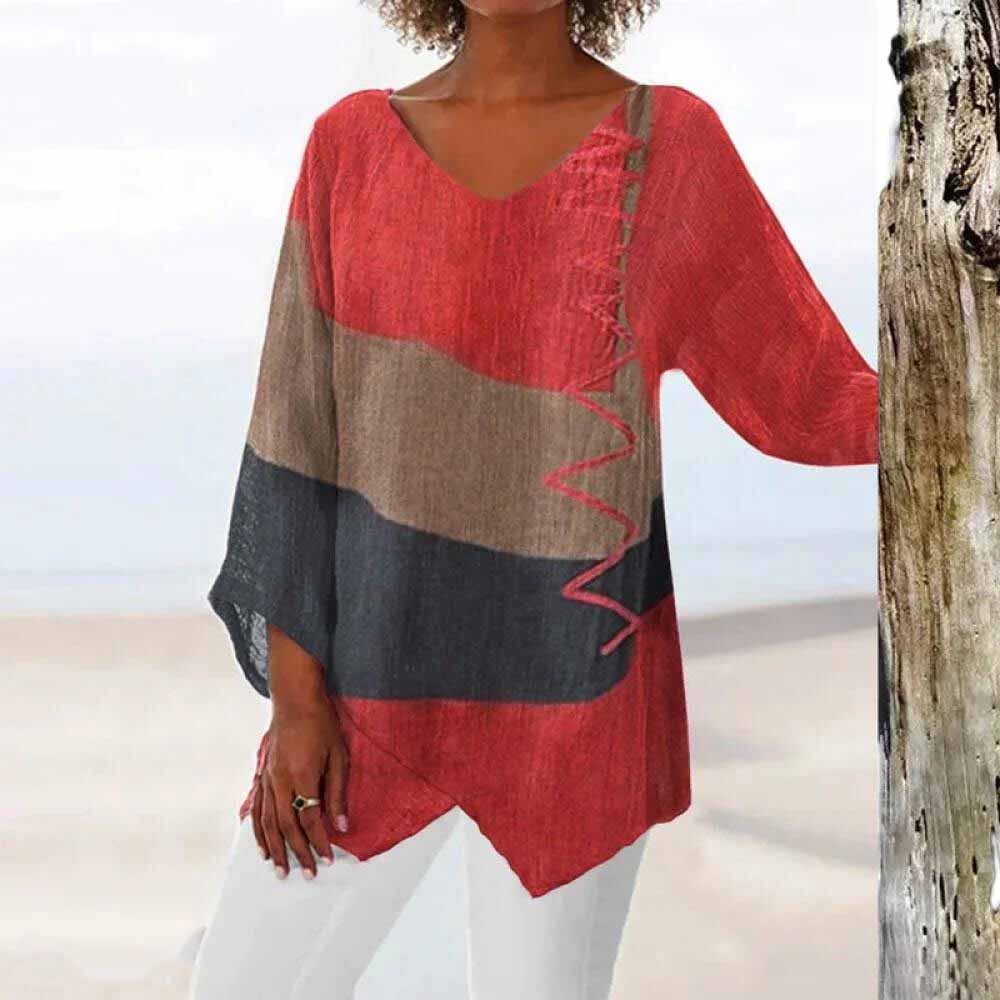 Lavinque Blouses Rouge / S Blouse Asymétrique Bohème | Léger & Confortable | Style Décontracté