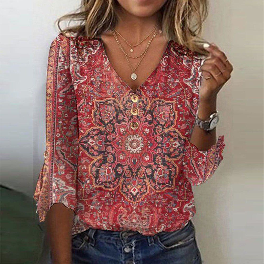 Lavinque Blouses Rouge / S Blouse Bohème Imprimée | Rouge | Légère et Élégante
