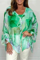 Lavinque Blouses Vert et Pourpre / S Blouse Fluide Fleurie | Colorée | Légère et Féminine